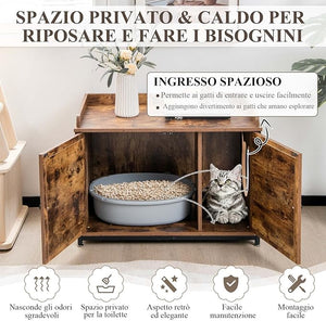 Lettiera per Gatti con Porta Apribile, Ingresso Laterale e Divisorio Rimovibile, Casetta per Gatti Multiuso, Adatto a Soggiorno, Ingresso e Camera da Letto, Portata 45 kg, 80 x 50 x 58 cm