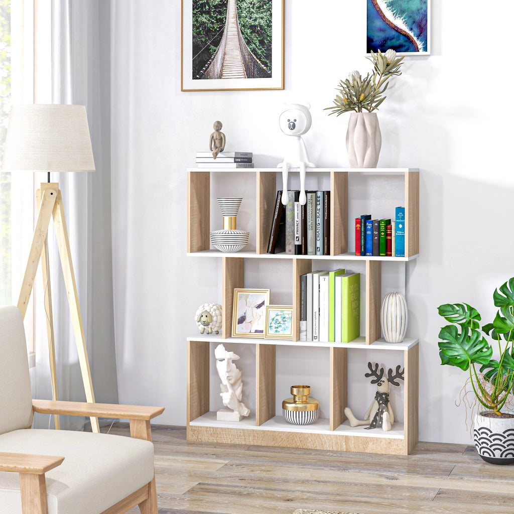 Libreria 8 Ripiani ¨C zephmum ¨C Rovere e Bianco 100x27x124 cm