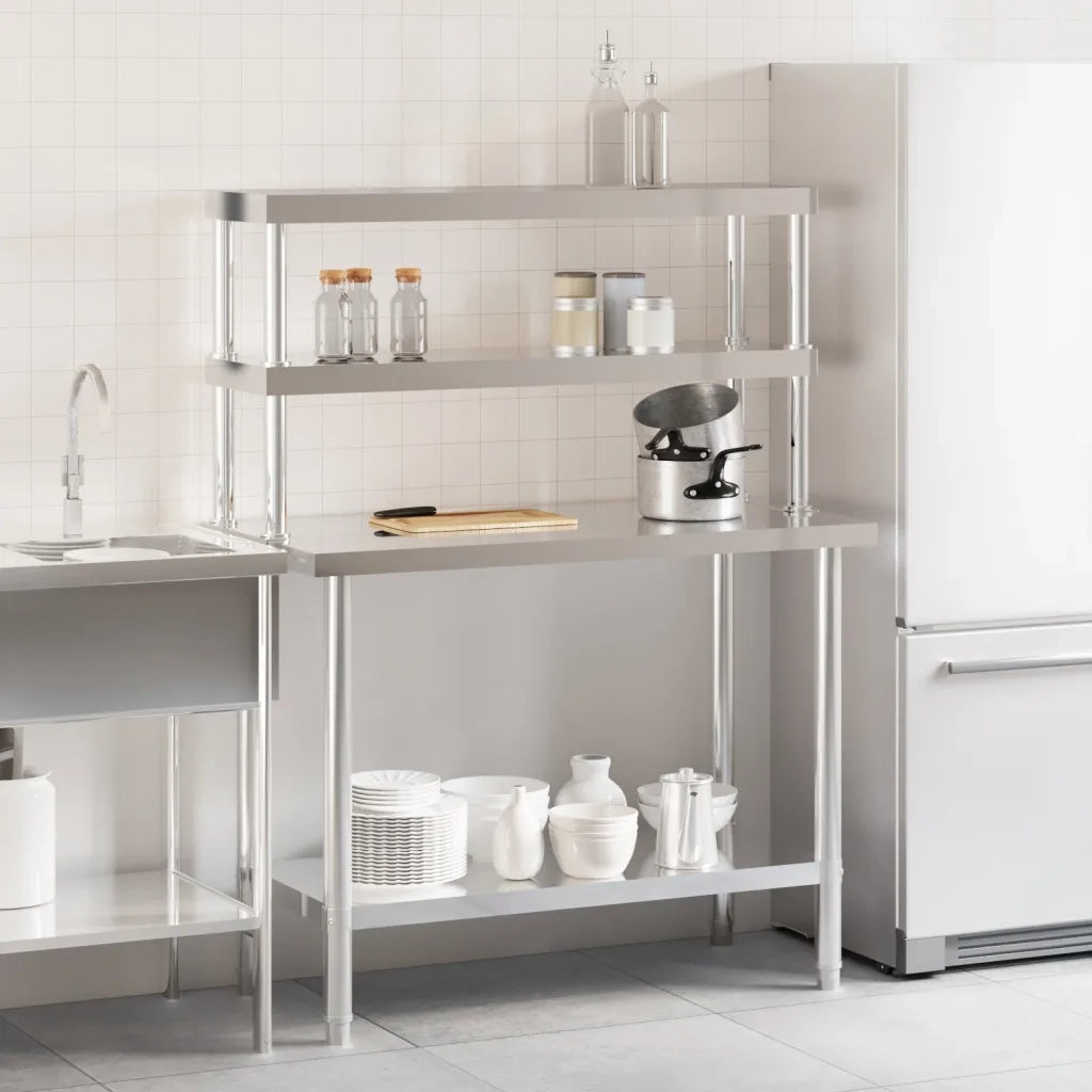Tavolo Lavoro Cucina con Ripiano 110x55x150 cm Acciaio Inox CFW8193119