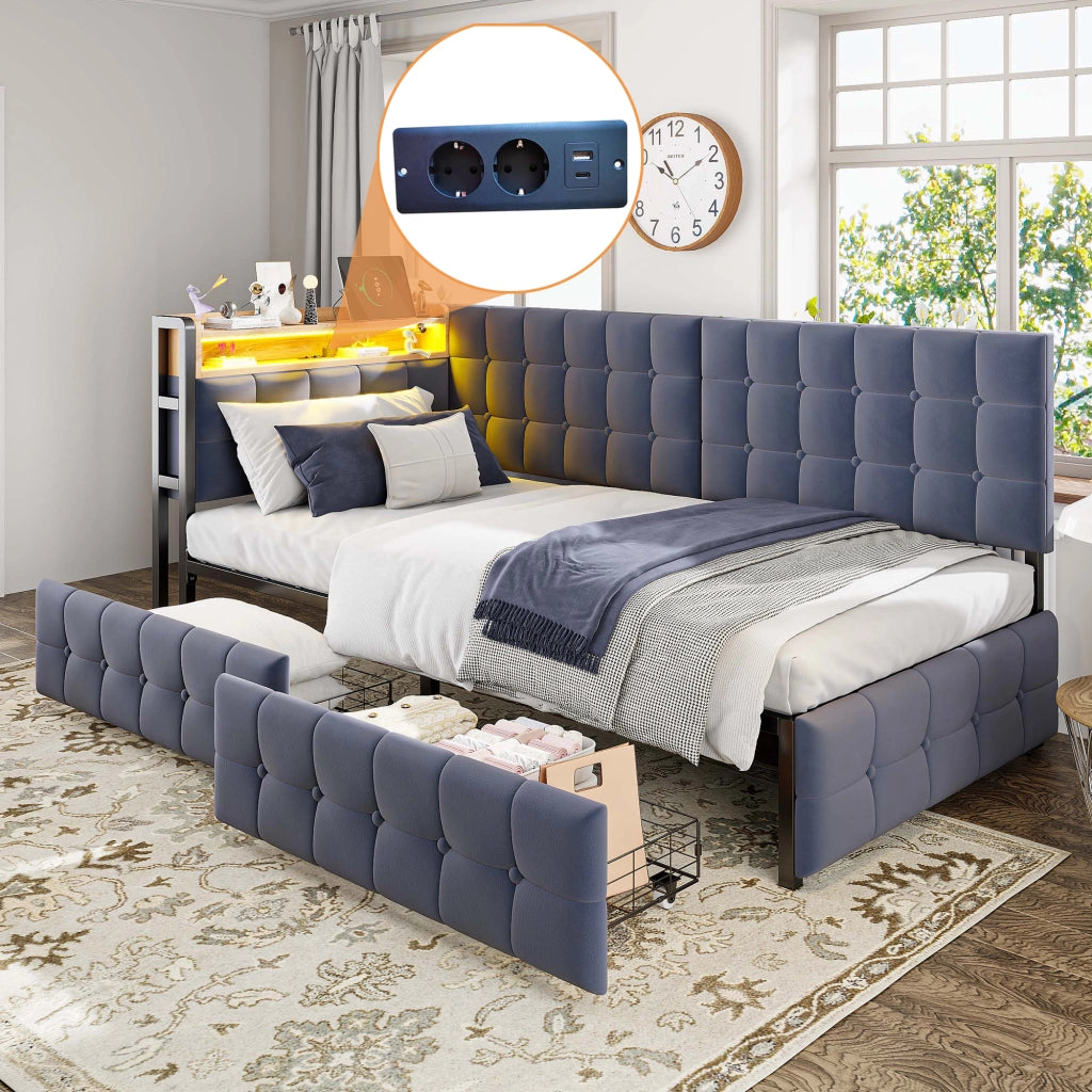 Letto sofa imbottito tessuto 90x200 cm