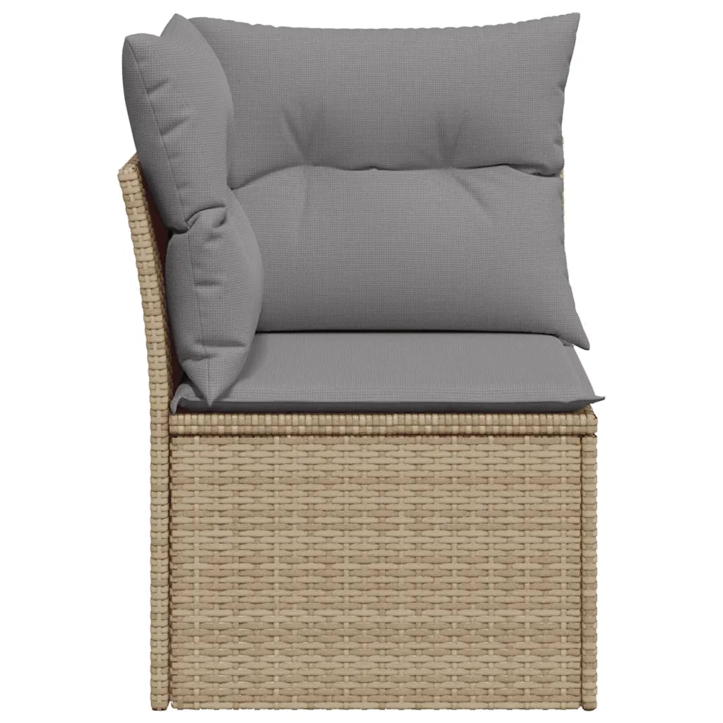 Divano Angolare da Giardino con Cuscini Beige in Polyrattan 366086