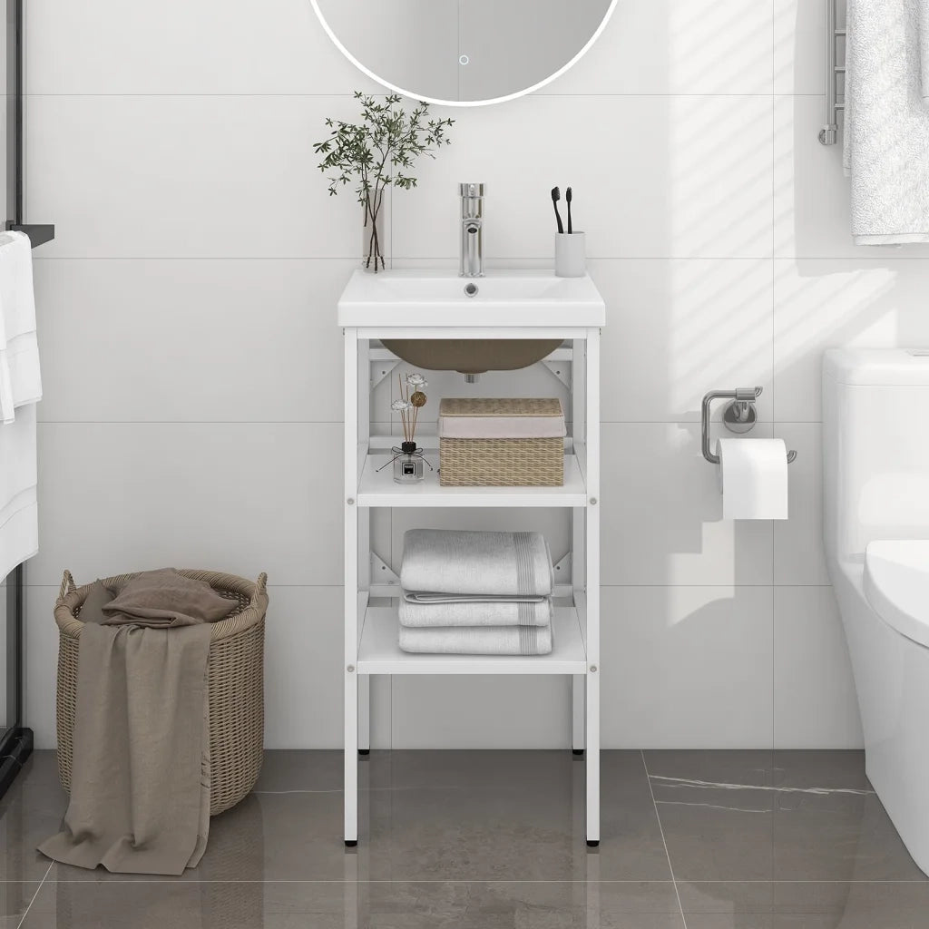 Telaio per Lavabo da Bagno con Lavabo Integrato Bianco in Ferro CFW8265381