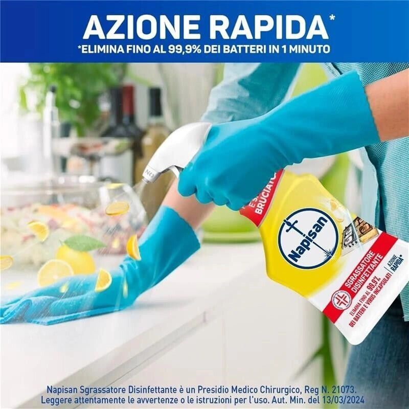 NAPISAN 12 SPRAY 740 ML L'UNO SGRASSATORE DISINFETTANTE SUPERFICI AL LIMONE ANTI BATTERI E VIRUS AZIONE RAPIDA