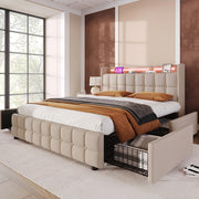 Letto imbottito con testiera e illuminazione LED - Xylo - 160x200 cm - Grigio - USB, 4 cassetti