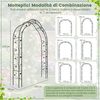 Arco da Giardino con Traliccio 250CM, 2 Mezzi Archi Trasformabili in Varie Forme, Pergolato in Metallo per Piante Rampicanti e Rose Viti, Decorazioni da Giardino per Matrimoniali