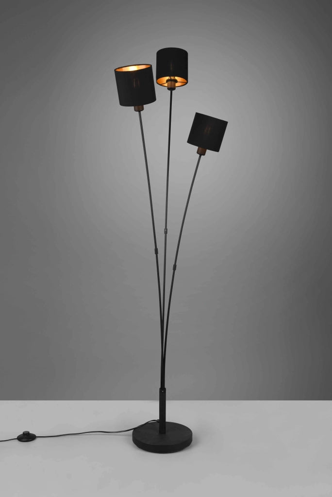 Piantana 3 paralumi, metallo, nero e oro, H 150 cm, Tommy