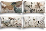 Set di 4 Copricuscini 40x60 in Lino con Disegno di Fiori Abstracto Aquarello per Cuscini di Divano Soggiorno Camera da Letto Esterno
