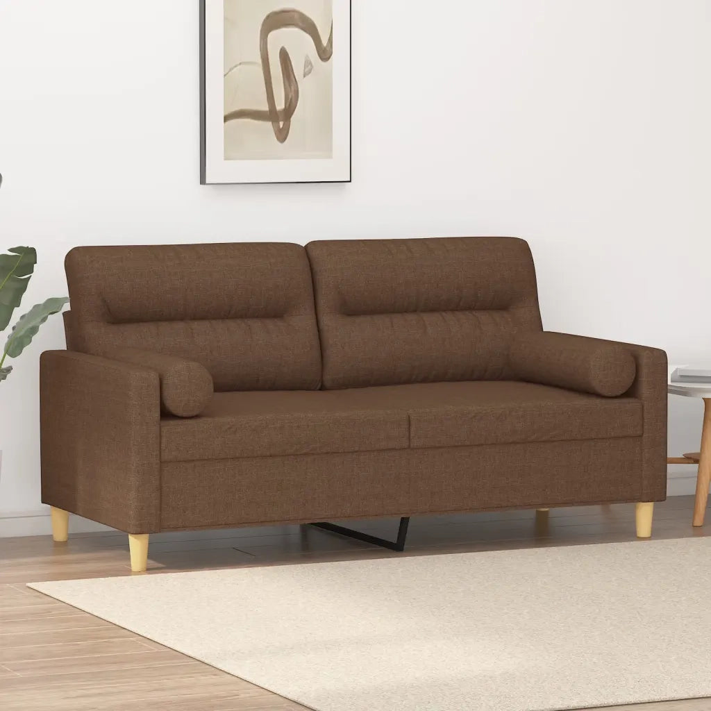 Divano a 2 Posti con Cuscini-Sofa 2 Posti con Cuscini Marrone 140 cm in Tessuto 468481