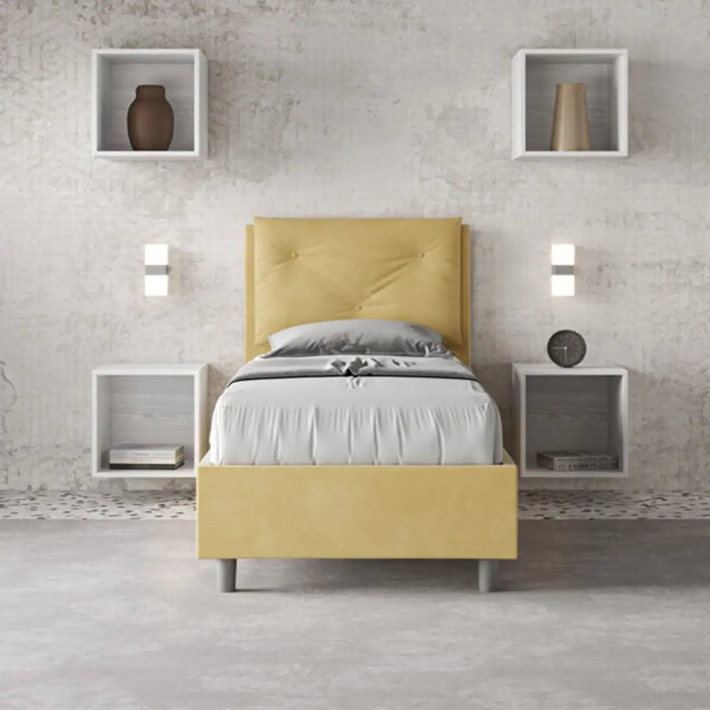 Letto singolo contenitore imbottito 80x190 microfibra ocra Appia