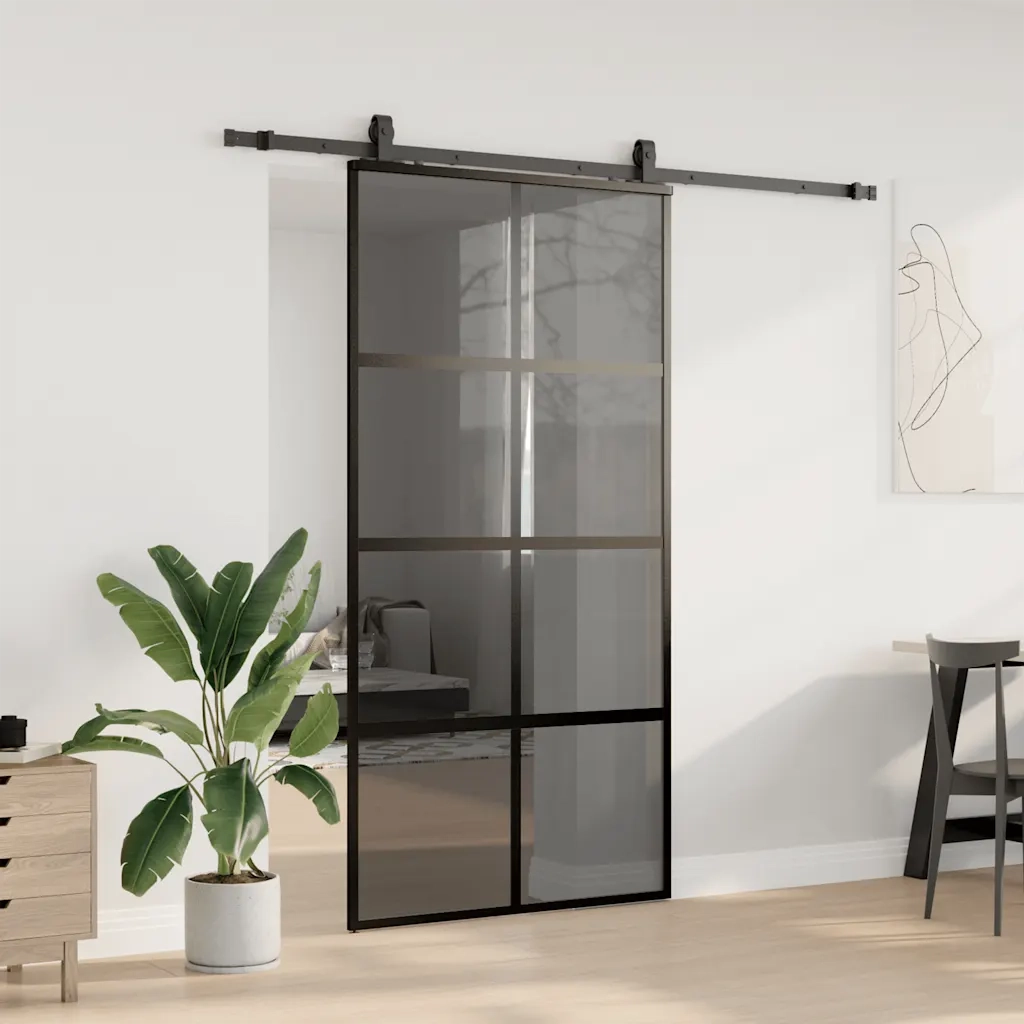 Porta Scorrevole Ferramenta Nera 102,5x205 cm Vetro Temperato