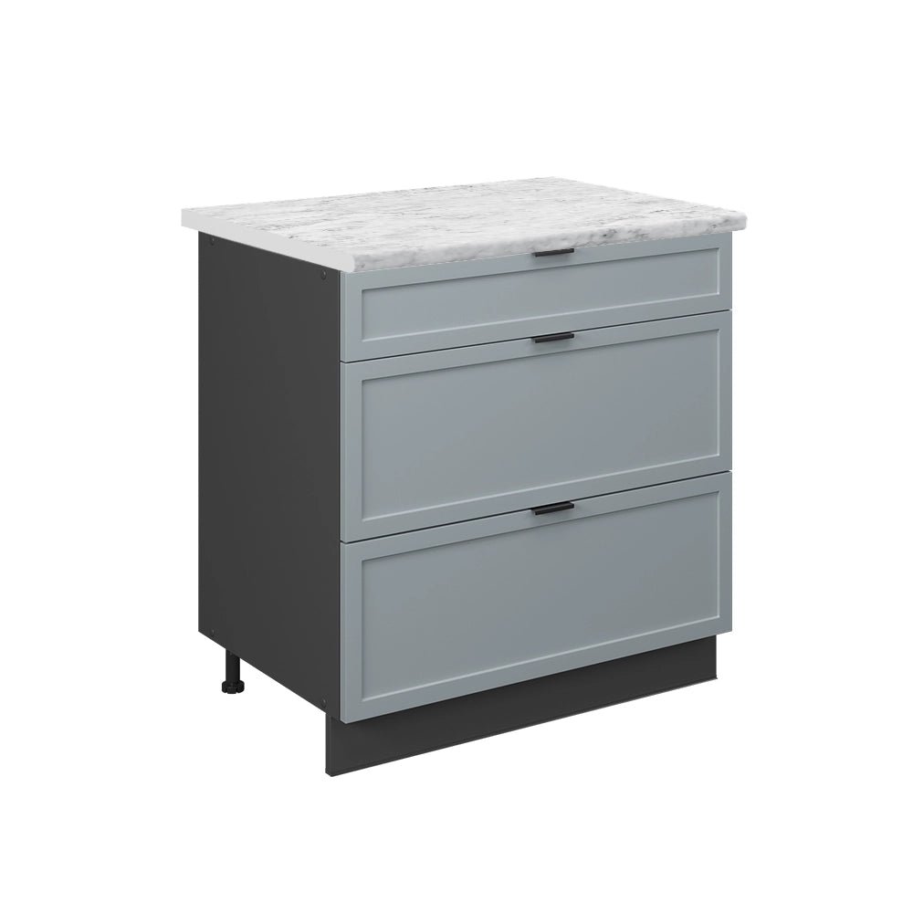 Vicco Mobiletto base per cucina Blu-grigio chiaro 80 cm con 3 cassetti, PL Marmo