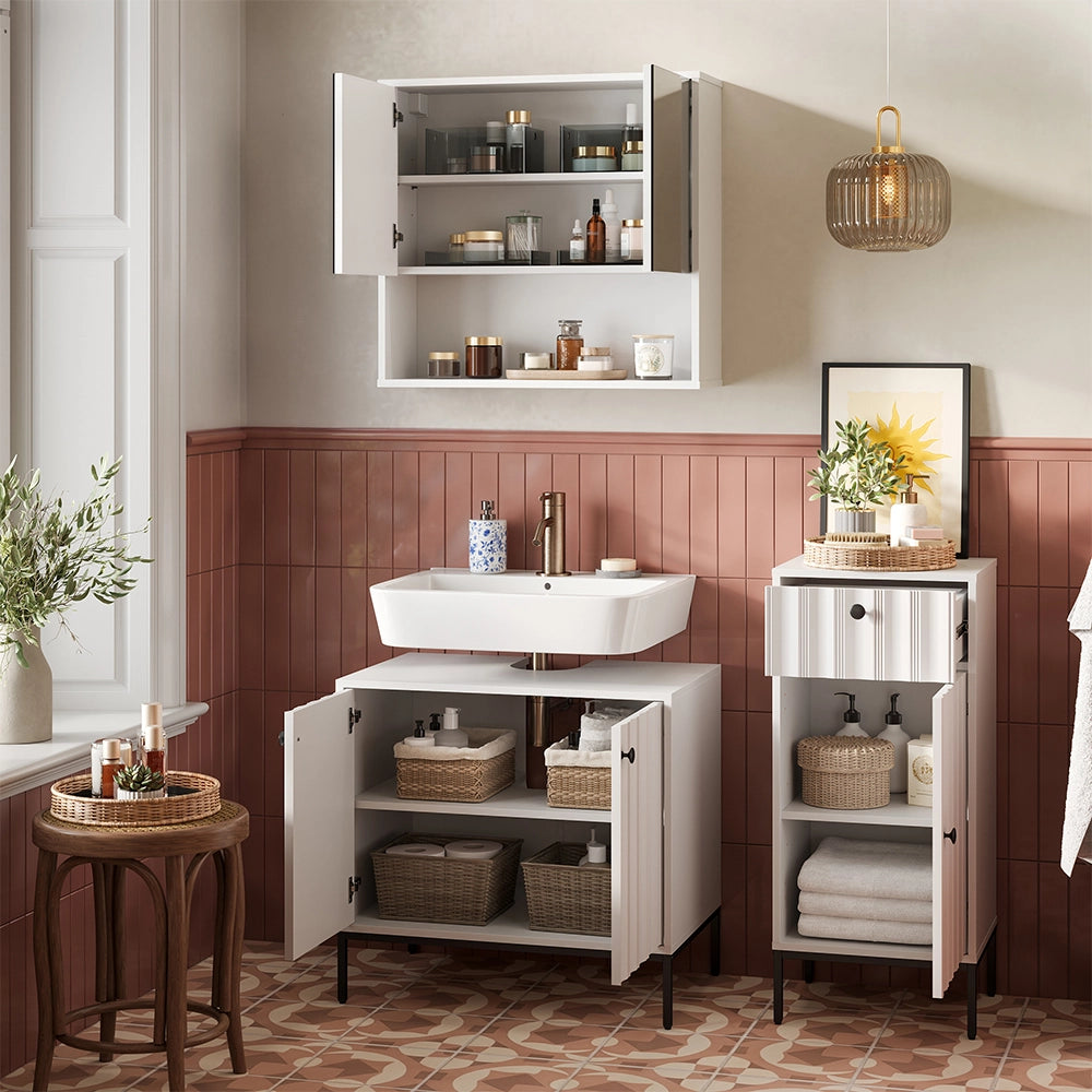 Vicco Set di mobili da bagno Ondulazione bianca 3 parti