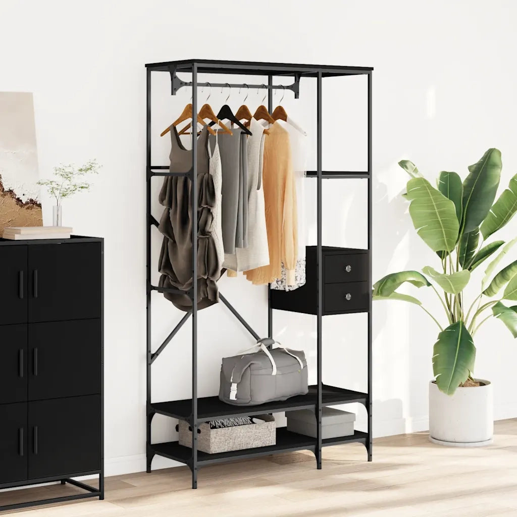 Appendiabiti con Scaffali Nero in Legno Multistrato CFW2899924