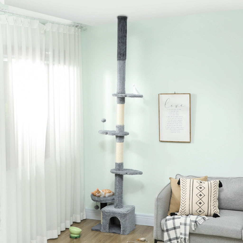 Albero tiragraffi per gatti a piattaforme ¨C zephmum ¨C grigio 225-255 cm