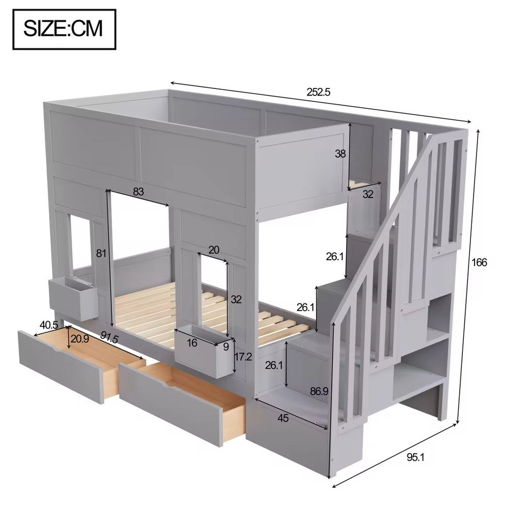 Letto a Castello per Bambini con Cassetti e Rete a Doghe ¨C MINIMAL ¨C Legno 90x200