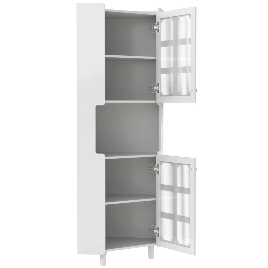 Mobile angolare con LED e 3 zone contenitive in MDF laccato bianco per soggiorno e ingresso 63,5 × 157,5 cm