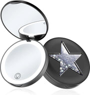 Specchio di Trucco Compattabile con Luce LED - Specchio Portatile Opportuno per Viaggi - Strumento di Bellezza - Modello UK23 Nero