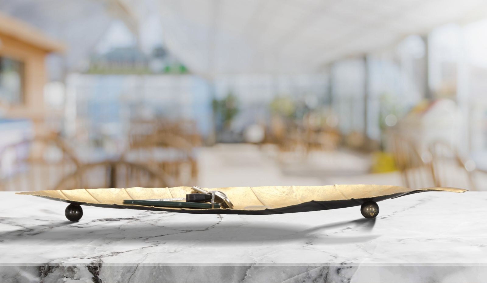 Svuota Tasche Foglia Long 38x3x11 cm in Ferro Oro