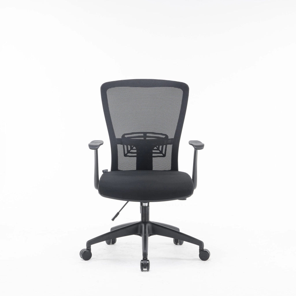 Sedia da ufficio Barzio, Poltrona operativa a rete con braccioli, Seduta ergonomica da ufficio, 60x64h98/108 cm, Nero