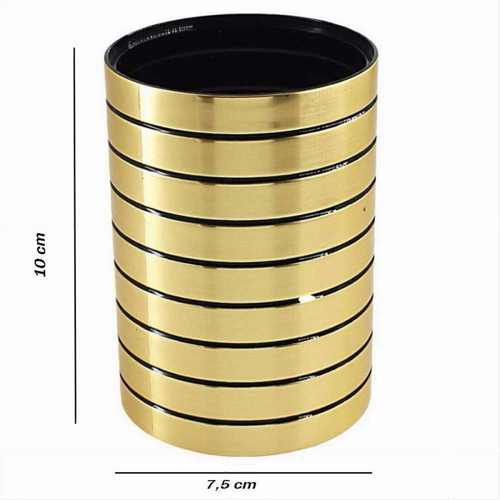 Trade Shop - Bicchiere Porta Spazzolini Da Denti Oro A Righe Stile Moderno Arredo Bagno 10386 -