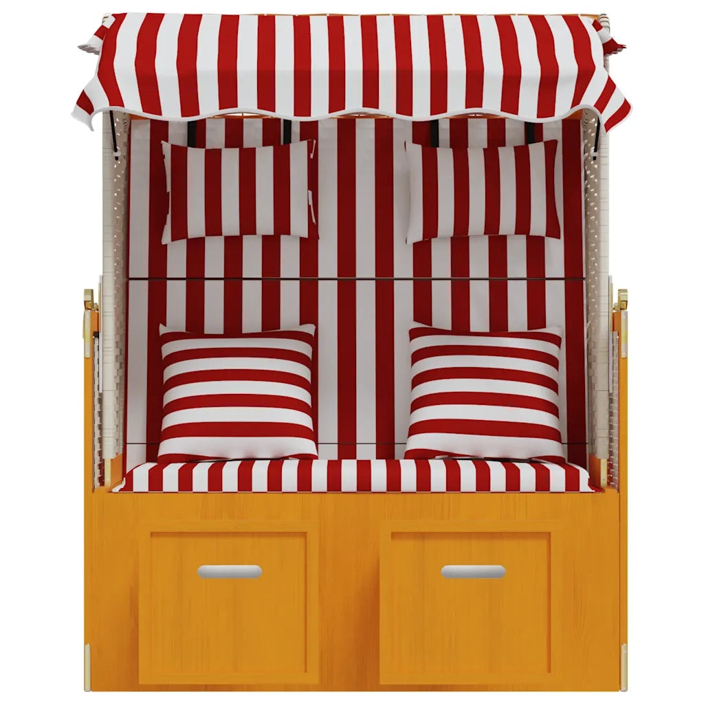Strandkorb con Cuscini Polyrattan e Legno Massello Rosso Bianco CFW3715179