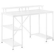 Scrivania con piano in MDF bianco, gambe e struttura in ferro verniciato a polvere, 3 ripiani per aggiungere spazio di archiviazione, moderna