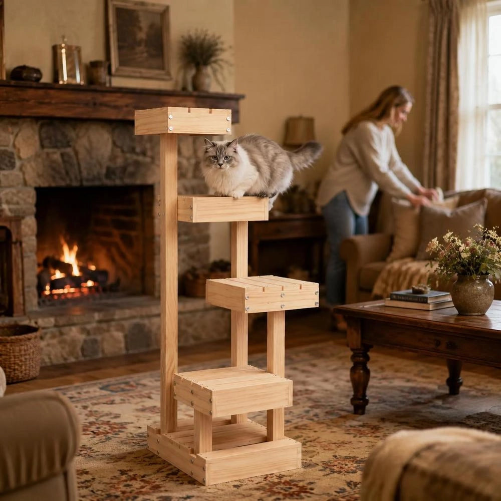 Cat Tree 45.5x49x103 Cm Solid Pine Wood
