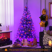 Albero di Natale Nero 183 cm, Albero di Natale Halloween con 791 Punte di Rami in PVC, 250 Luci LED e Ornamenti, Albero di Natale Artificiale con Luci per Casa, Ufficio e Scuola