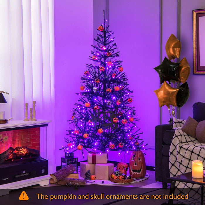 Albero di Natale Nero 183 cm, Albero di Natale Halloween con 791 Punte di Rami in PVC, 250 Luci LED e Ornamenti, Albero di Natale Artificiale con Luci per Casa, Ufficio e Scuola