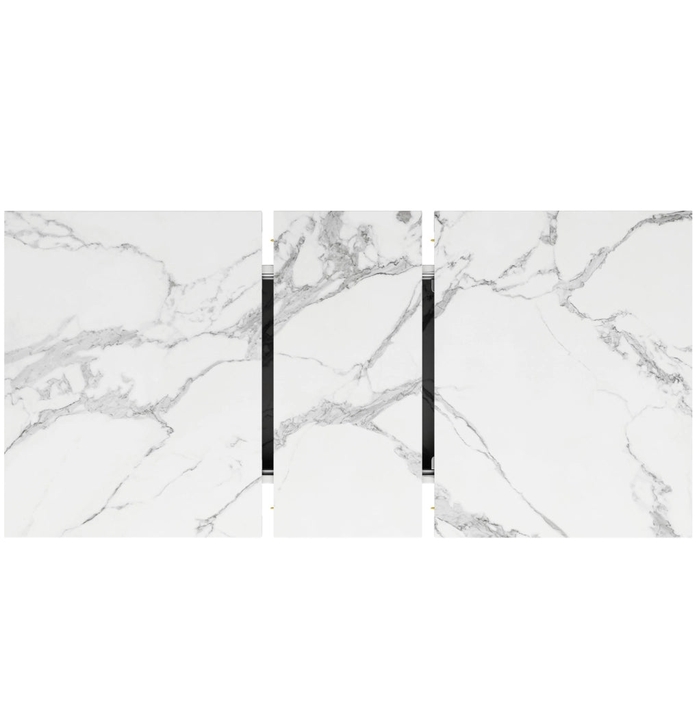 Tavolo da pranzo allungabile 120/160x80x76 cm; MDF e metallo; bianco; effetto marmo