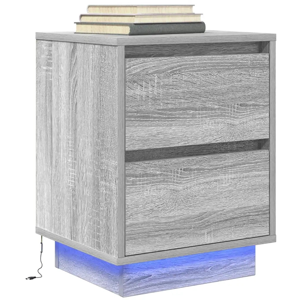 Comodini con Luci a LED 2 pz-Set di 2 Tavolino da notte Grigio Sonoma 38x34x50 cm 871603