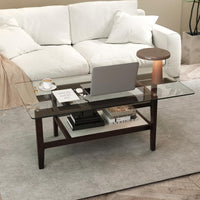 Tavolino da caff¨¨ in vetro per soggiorno casa ufficio in legno di gomma, Tavolo centrale rettangolare da 107cm Trasparente e -Tavolini da salotto