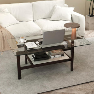 Tavolino da caff¨¨ in vetro per soggiorno casa ufficio in legno di gomma, Tavolo centrale rettangolare da 107cm Trasparente e -Tavolini da salotto