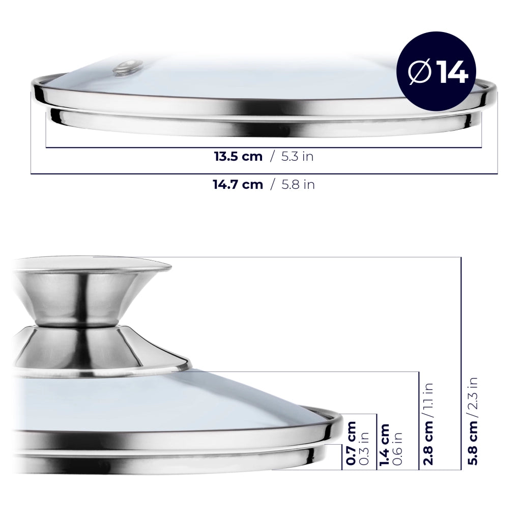 Coperchio in vetro KADAX da 14 cm, universale, resistente al calore, per pentole e padelle.