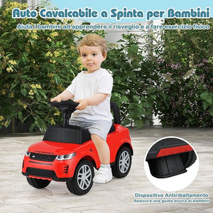 Macchinina Cavalcabile per Bambini, Macchina a Spinta con Clacson, Suoni del Motore e Spazio di Stoccaggio, Auto Giocattolo per Bambini da 1-3 Anni (Rosso)