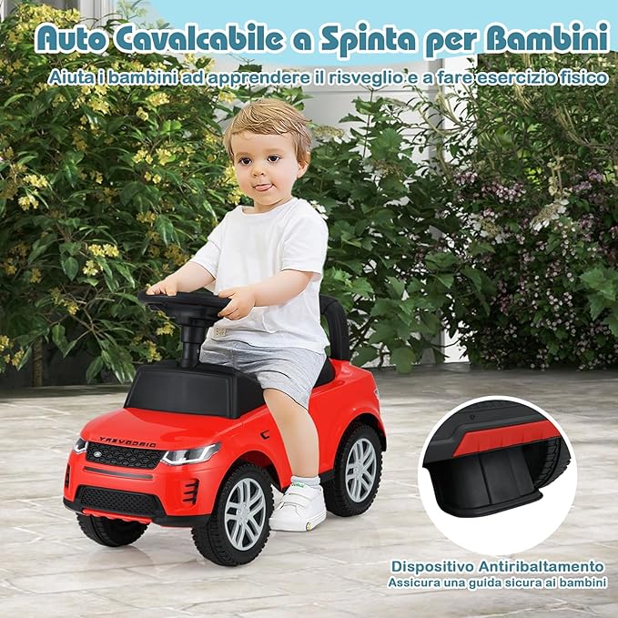 Macchinina Cavalcabile per Bambini, Macchina a Spinta con Clacson, Suoni del Motore e Spazio di Stoccaggio, Auto Giocattolo per Bambini da 1-3 Anni (Rosso)