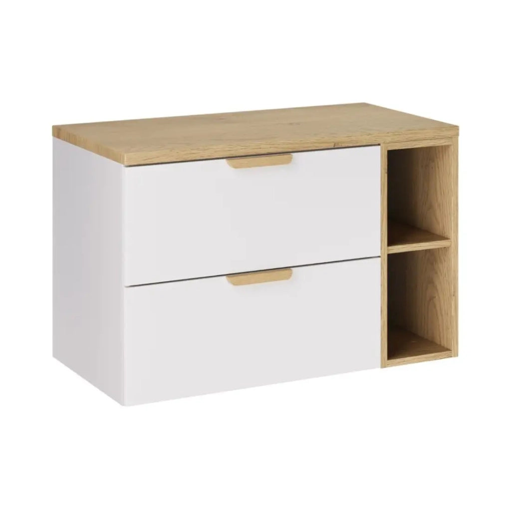 Set da bagno sospeso OSTER 80cm: mobile sotto lavabo con cassetti e nicchie a vista + piano per lavabo