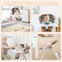 Seggiolone Pappa Pieghevole per Bambini, Seggiolone Portabile con Schienale e Altezza Regolabili, con Ruote, per Bambini 6-36 Mesi, Grigio (Marrone)