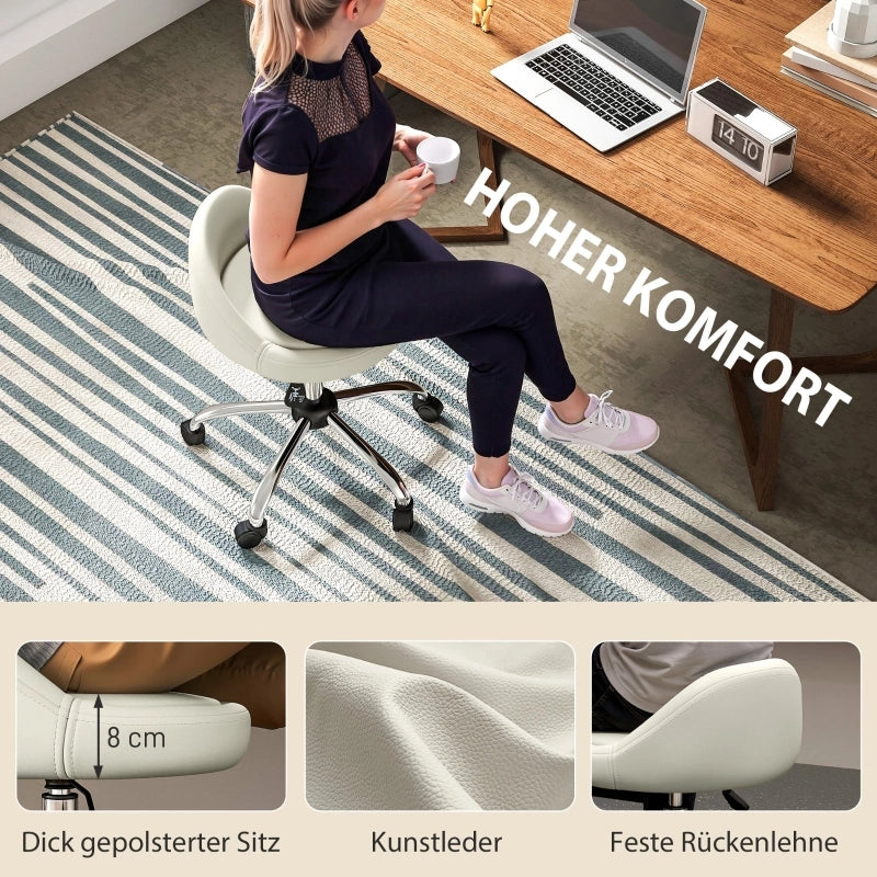 Chaise de bureau girevole con ruote e altezza regolabile 63-83 cm in pelle sintetica bianca