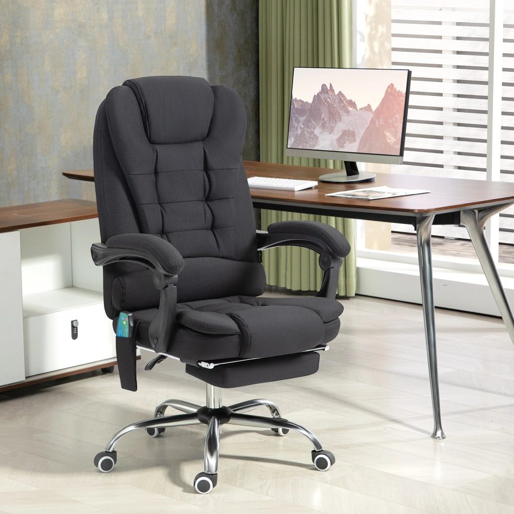Sedia da ufficio massaggiante ergonomica con funzione relax e riscaldamento, reclinabile, poggiapiedi, tessuto nero