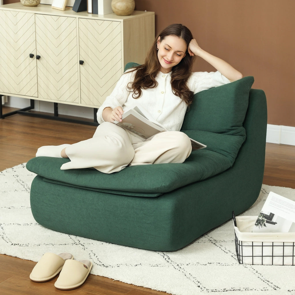 Sedia da Terra Moderna Imbottita in Tessuto Velluto Verde ¨C Zephmum ¨C 82x103x75 cm