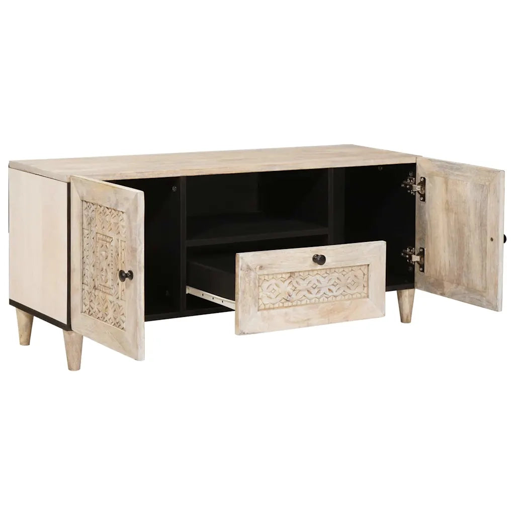 vidaXL Mobile TV Bianco 105 x 33 x 46 cm legno massello di mango