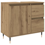 Mobiletto da bagno in legno composito 65 x 33 x 60 cm con ampio spazio contenitivo stile industriale finitura rovere artigianale 02_0051104