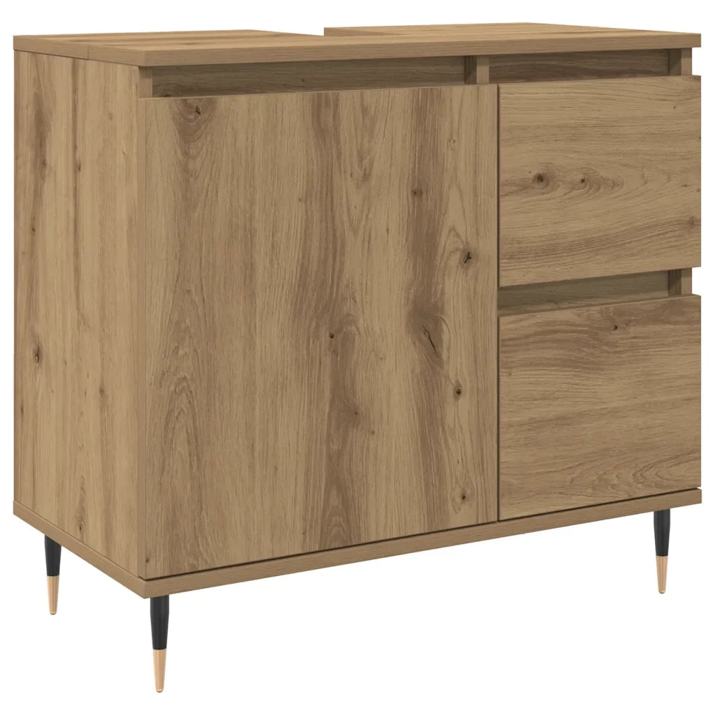 Mobiletto da bagno in legno composito 65 x 33 x 60 cm con ampio spazio contenitivo stile industriale finitura rovere artigianale 02_0051104