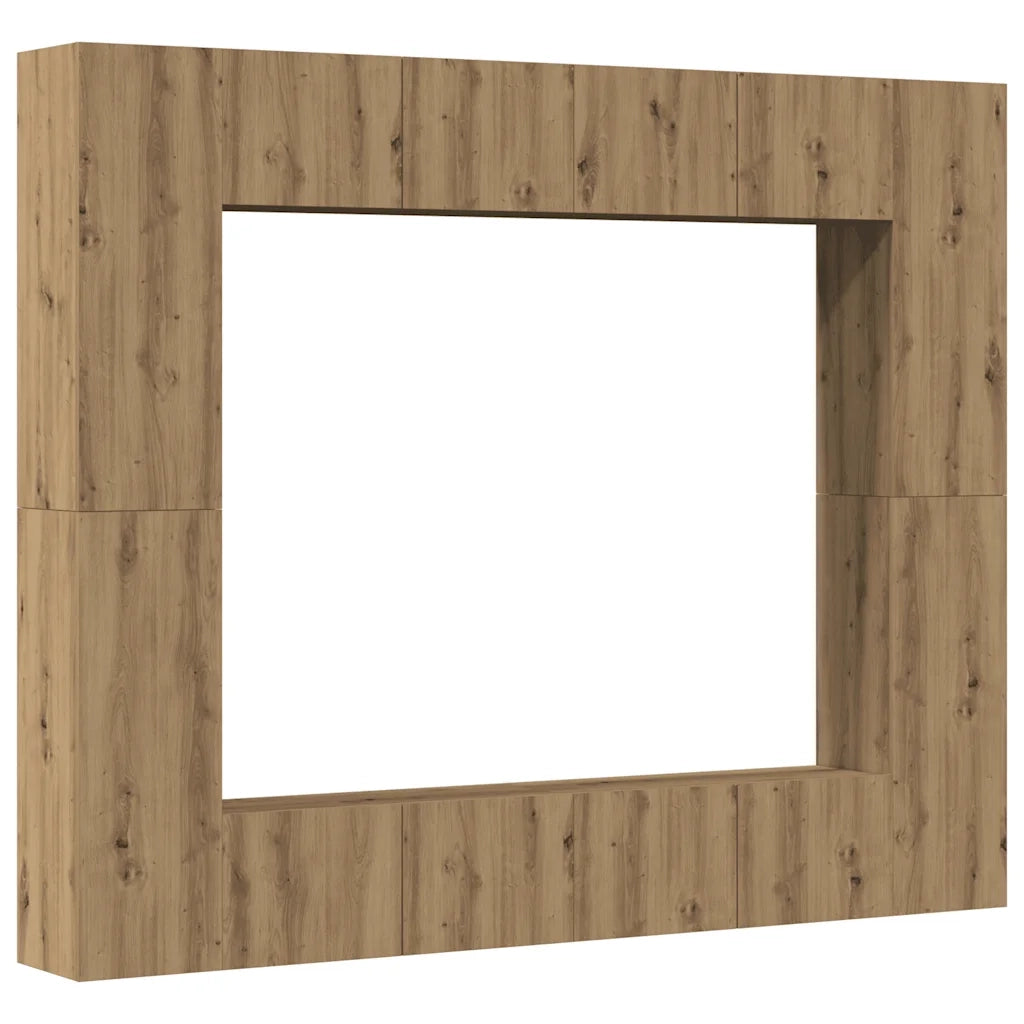 Set Mobile TV 8 pz Montato a Parete Rovere in Legno Multistrato 3328954