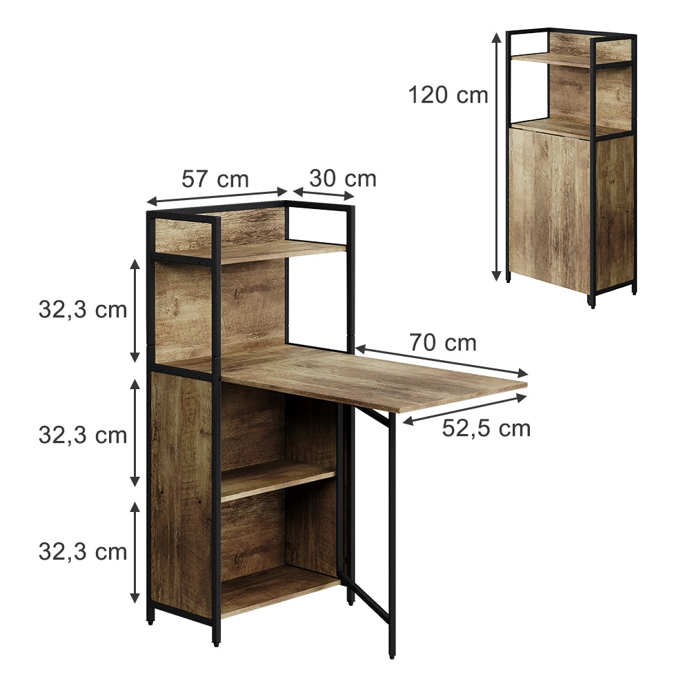 Vicco Scrivania Rovere rustico 57 x 30 cm con piano del tavolo pieghevole