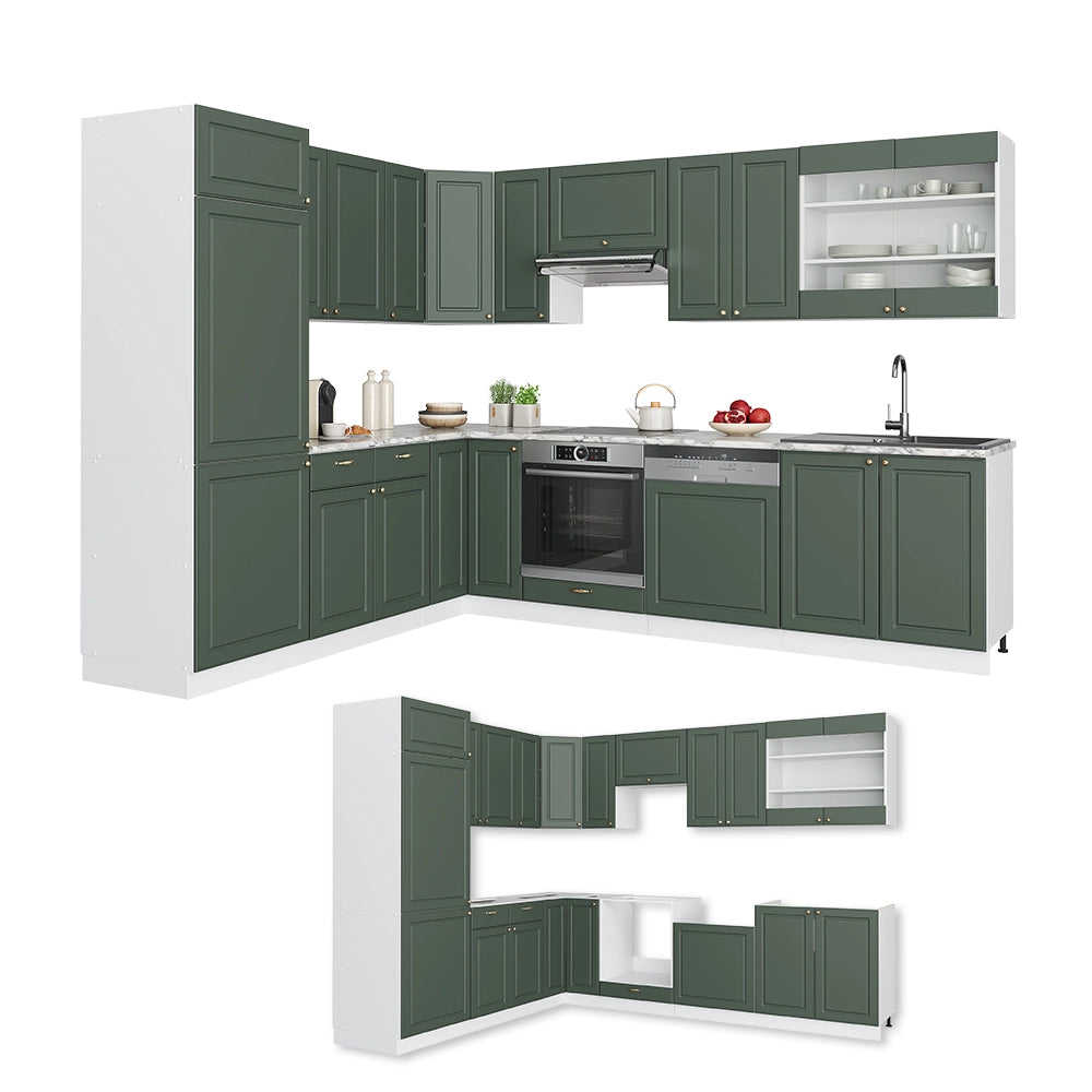 Cucina angolare completa Fame-Line Verde-oro rustico/Bianco 287 x 60 cm, PL Antracite Vicco