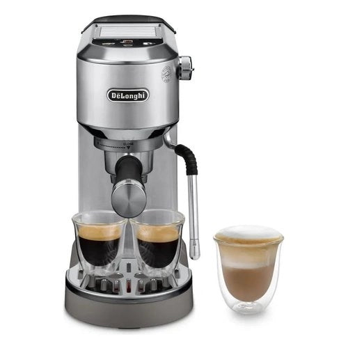 De’longhi dedica duo ec890.m macchina da caffè manuale espresso, cappuccino e cold brew, compatibile con polvere o cialde e.s.e., display soft-touch , spegnimento automatico, serbatoio estraibile 1.1l, 1450w, 15bar, metal - 0132106349