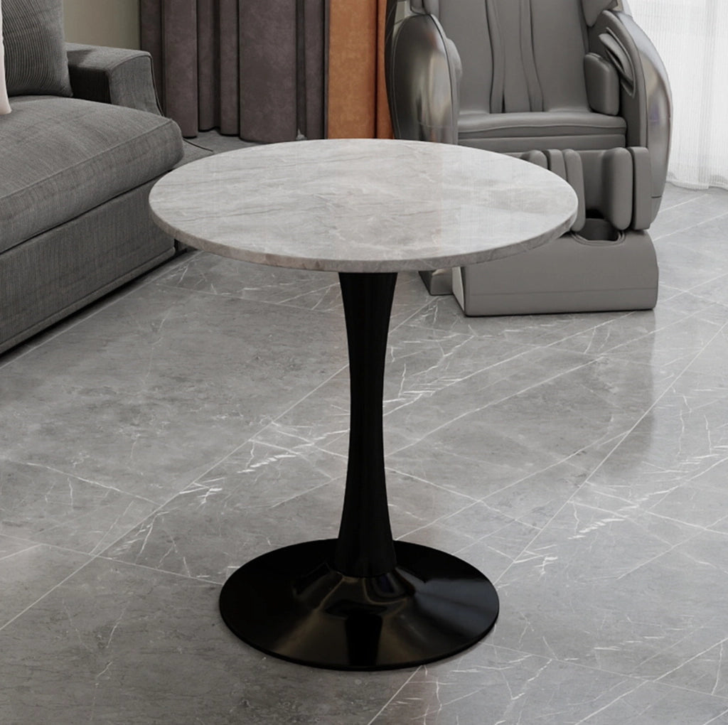 Tavolino rotondo 70 x 70 x 72 cm in marmo artificiale nero e grigio per 2-4 persone