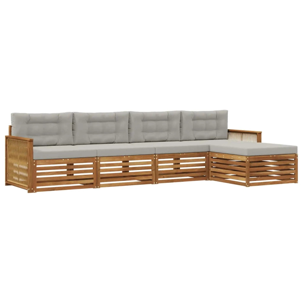 Set di divani da esterno 5 pz Naturale e Grigio Chiaro 3383239
